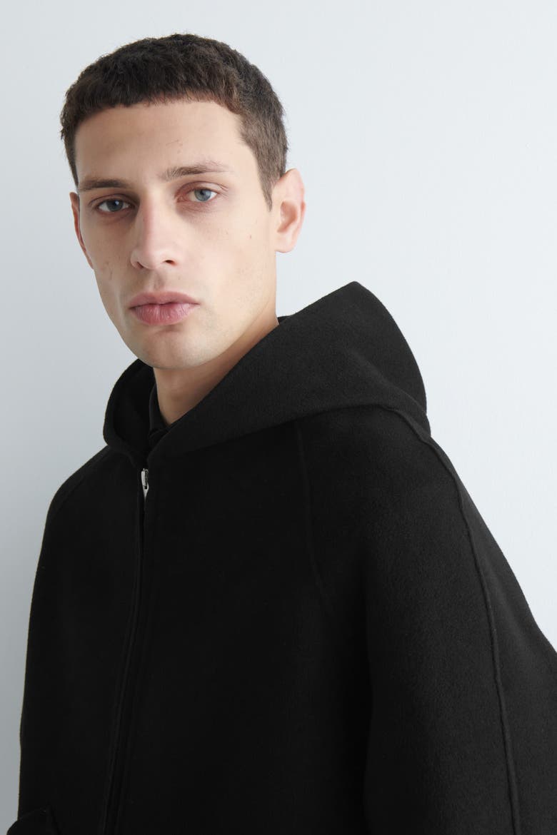 Double-Faced Wool Zip-Up Hoodie, Alternate, color, BLACK