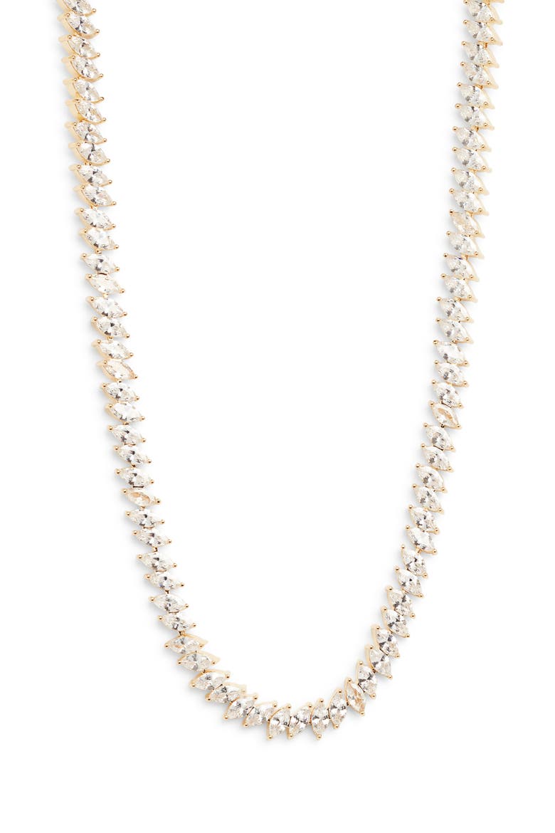 Marquise Cubic Zirconia Eternity Necklace, Main, color, CLEAR- GOLD