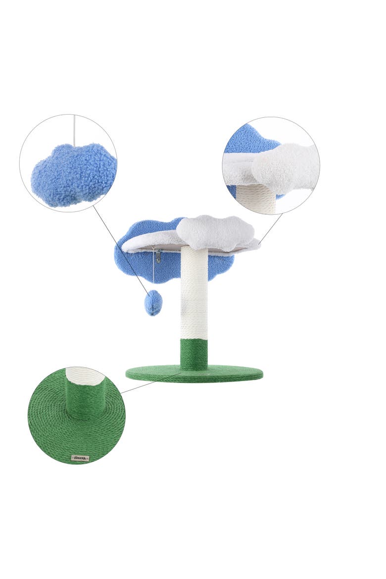 Sami 21.5" Modern Jute Cloud Cat Tree with Scratching Post, Alternate, color, White/Blue/Green