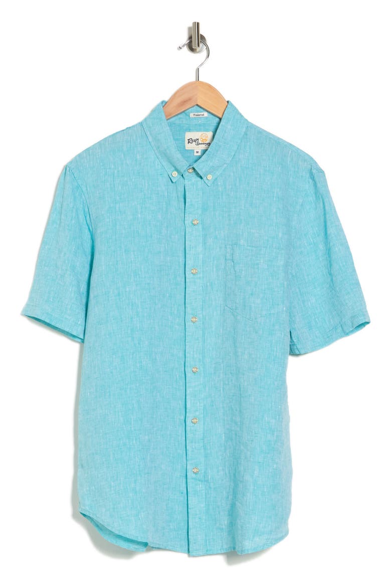 Tailored Linen Shirt, Alternate, color, BLUE TURQUOISE