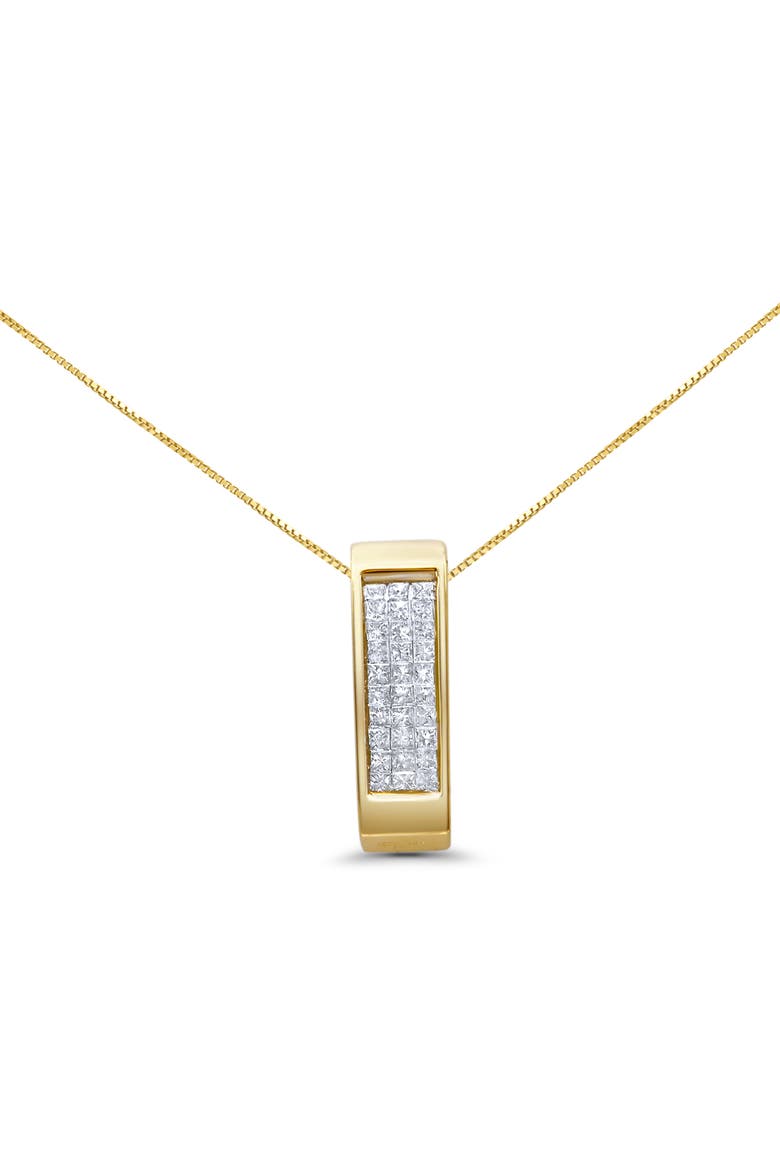 14K Gold 1/2 Cttw Princess Cut Diamond Vertical Bar Block Pendant 18" Necklace, Main, color, Yellow