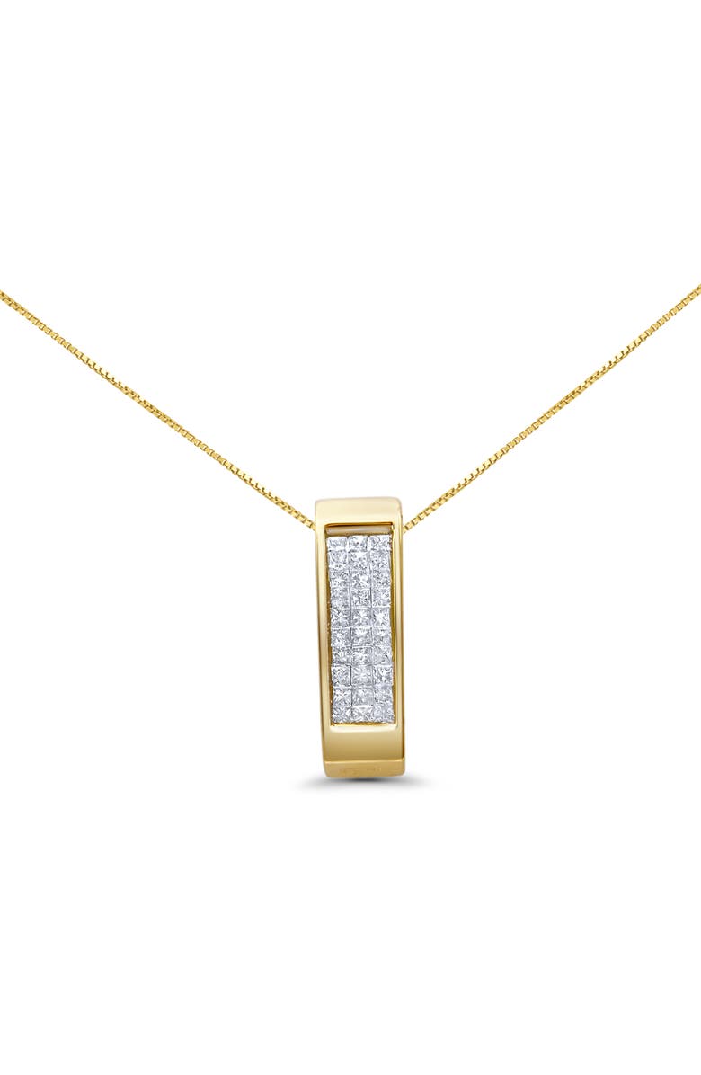 Haus of Brilliance 14K Gold 1/2 Cttw Princess Cut Diamond Vertical Bar Block Pendant 18" Necklace, Main, color, Yellow