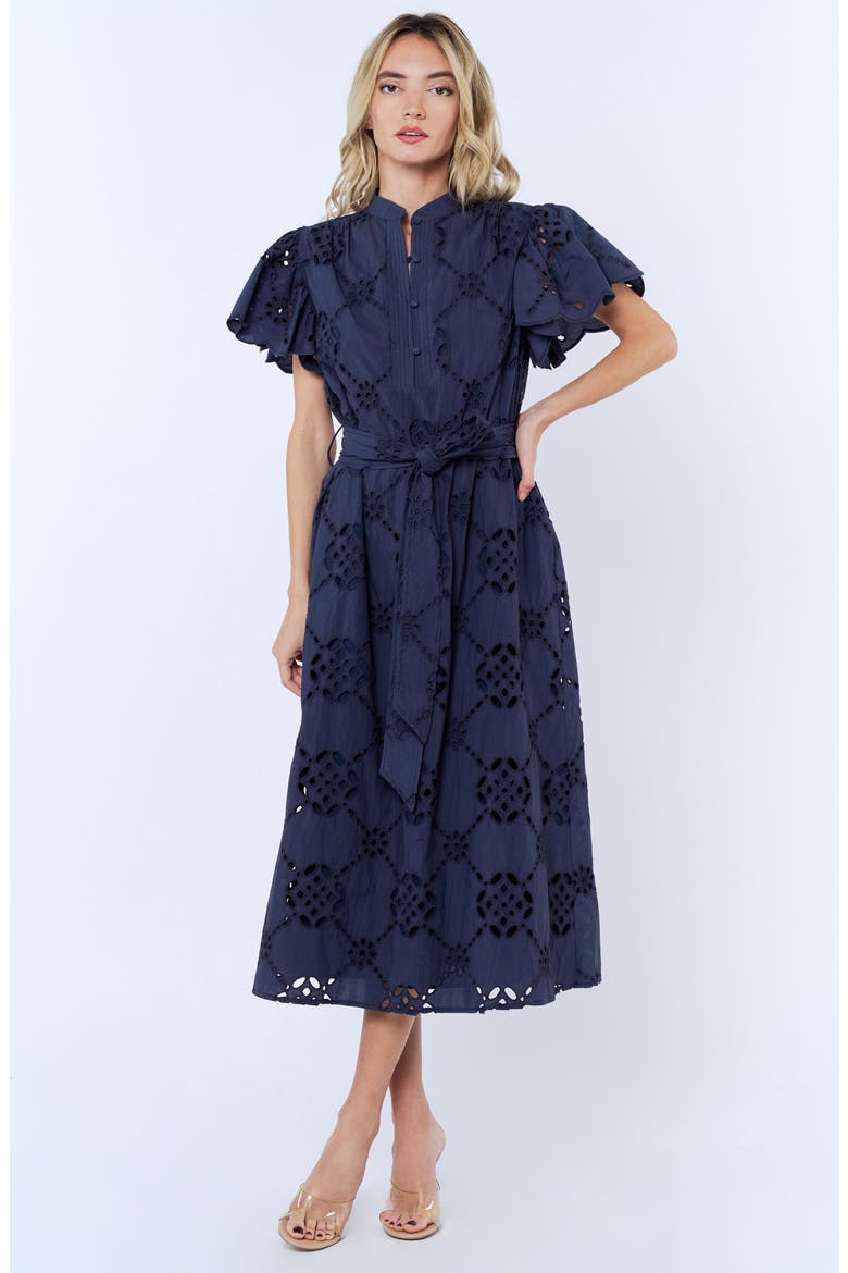 Willa Eyelet Lace Midi Shirtdress, Alternate, color, NAVY