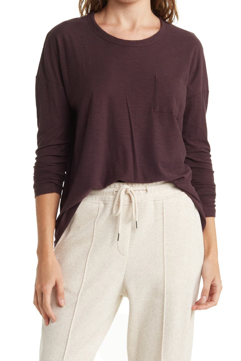 Long Sleeve Pocket Tee, Main, color, EGGPLANT