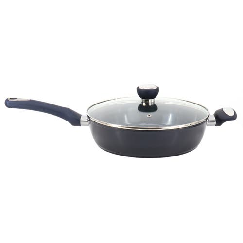 Oster Hawke 3.9 Quart Ceramic Nonstick Aluminum Saute Pan With Lid In Dark Blue In Black