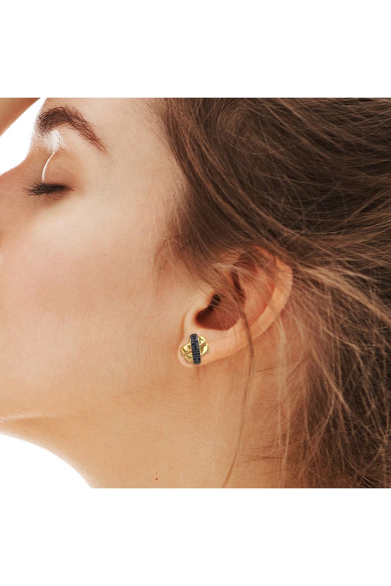 Diamond Crossover Design Stud Earrings 14k, Alternate, color, Gold/Black Diamond