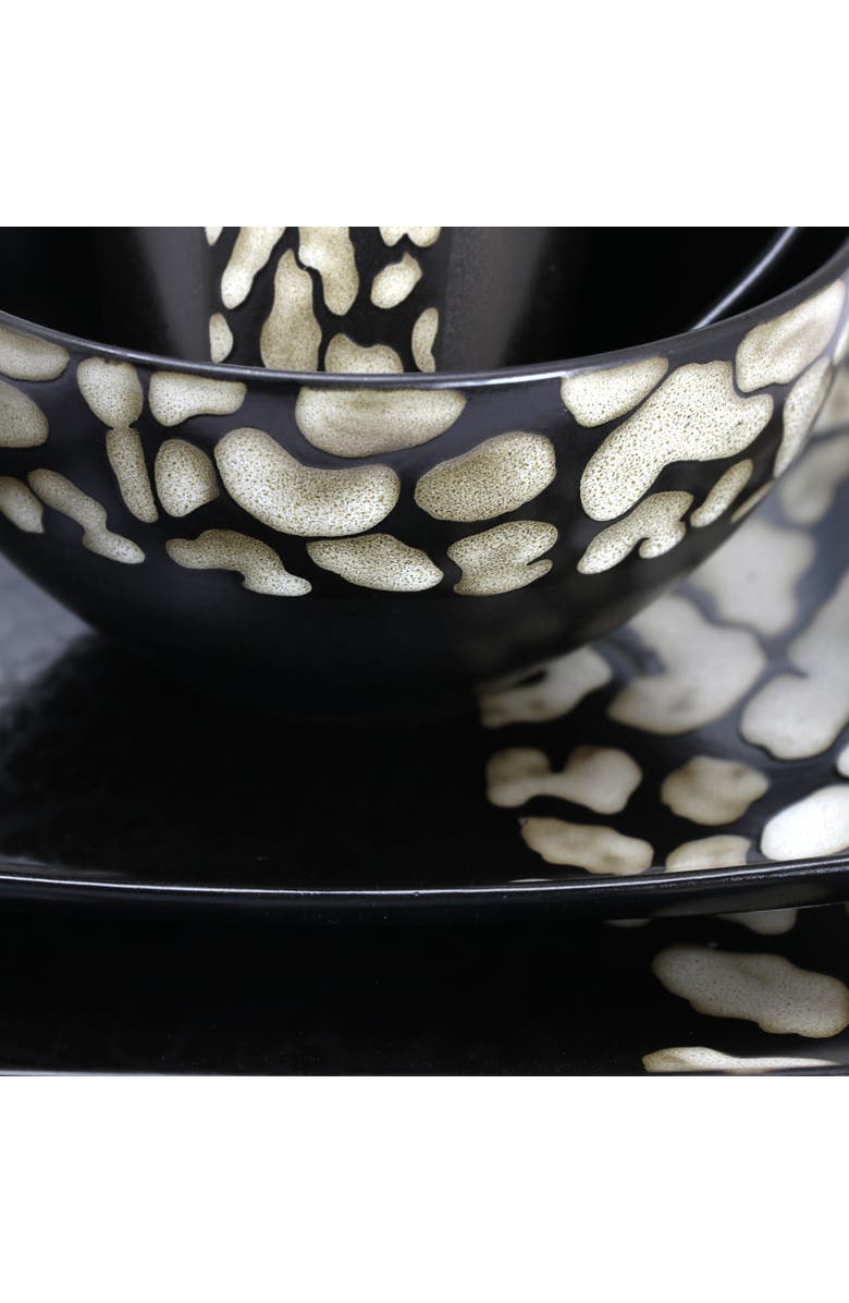 Elama Savannah 16 Piece Stoneware Dinnerware Set, Alternate, color, Black