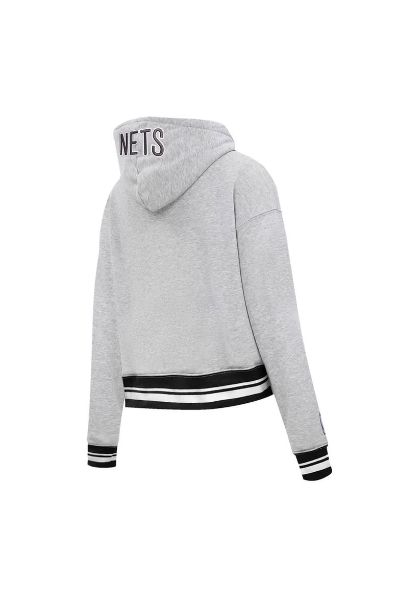 Women's Pro Standard Heather Gray Brooklyn Nets Script Tail Cropped Pullover Hoodie, Alternate, color, Heather Gray