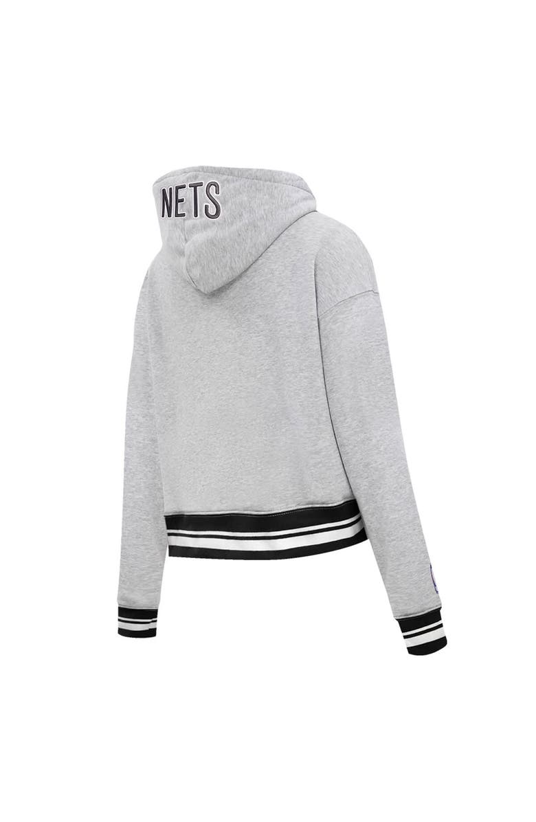 PRO STANDARD Women's Pro Standard Heather Gray Brooklyn Nets Script Tail Cropped Pullover Hoodie, Alternate, color, Heather Gray