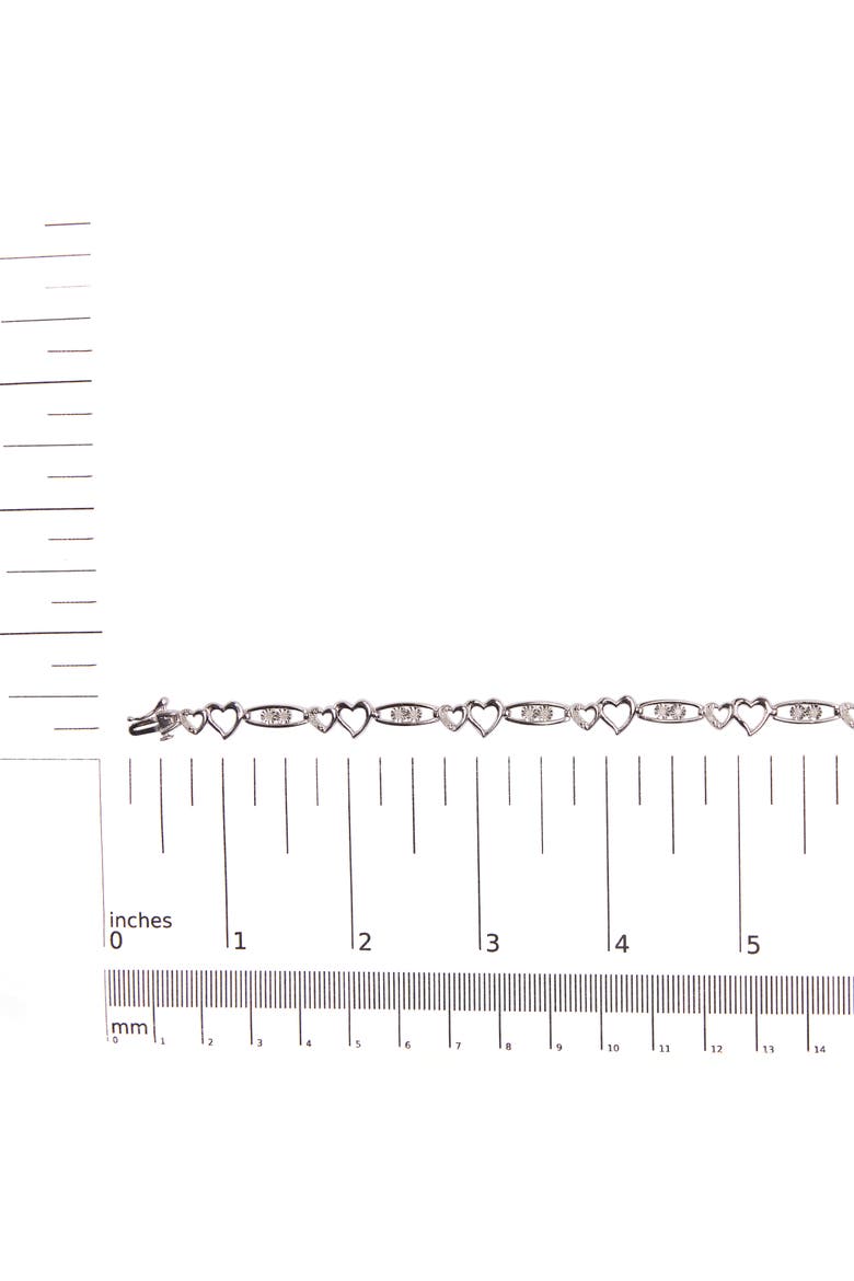 Silver 1/5 Cttw Diamond Double Heart Link Bracelet, Alternate, color, White