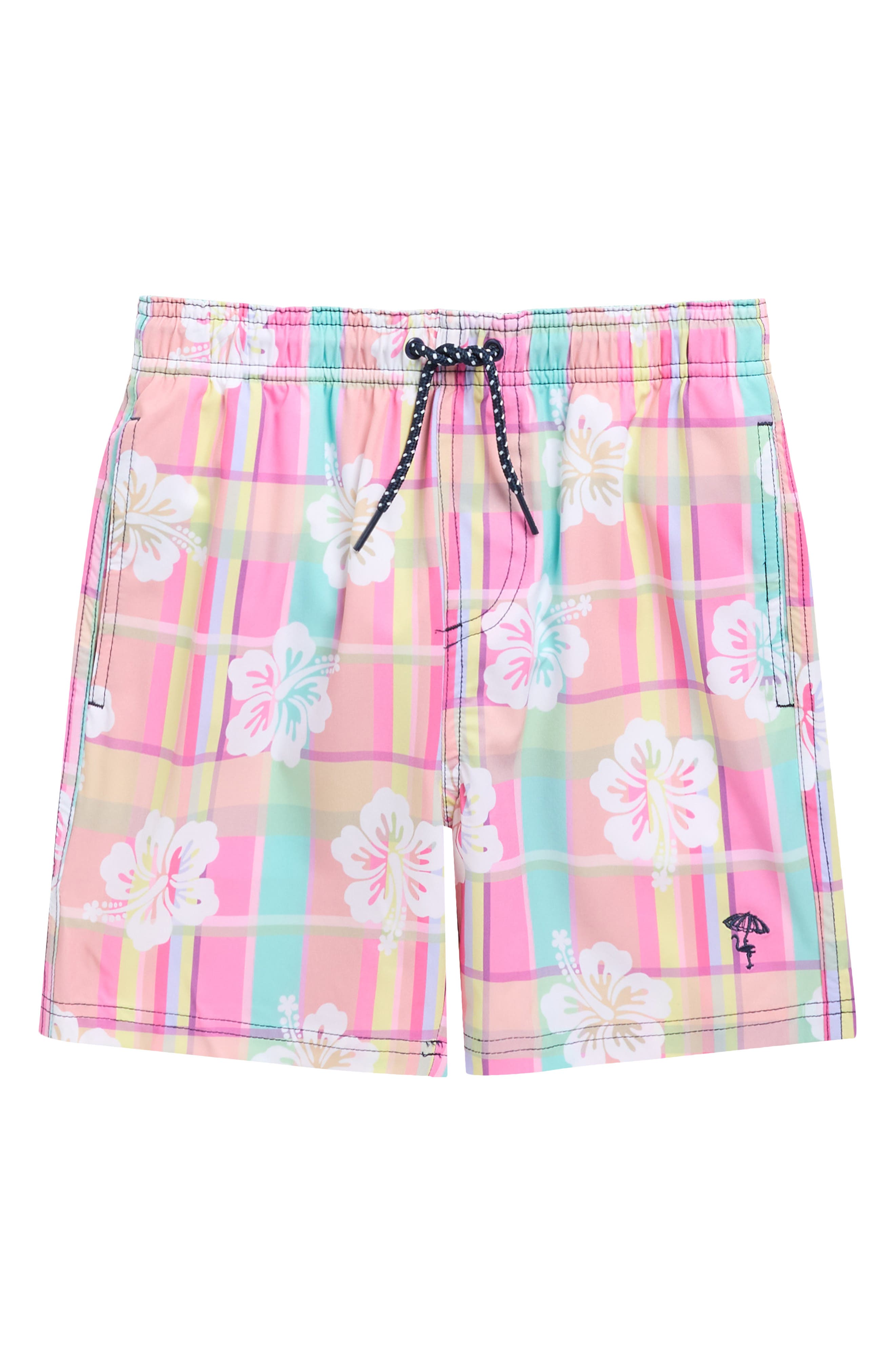 Shade Critters Kids' Hibiscust Plaid Swim Trunks