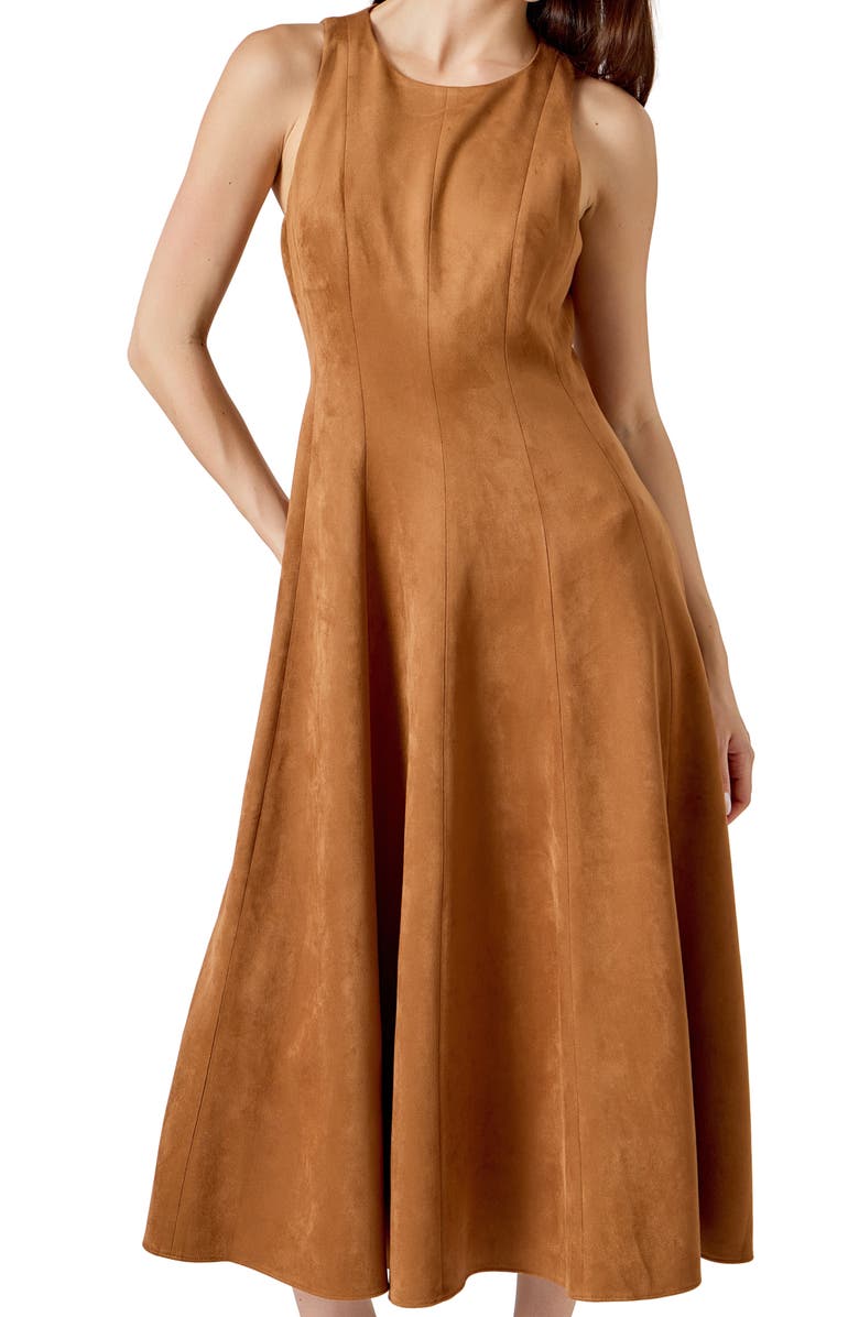 Endless Rose Sleeveless Faux Suede Midi Dress, Alternate, color, Camel