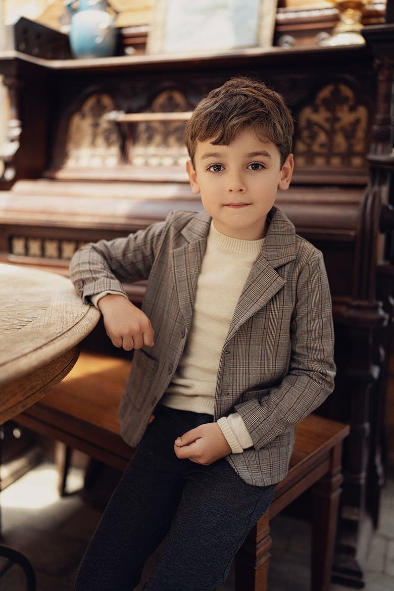 Front Button Woven Plaid Blazer, Alternate, color, Grey