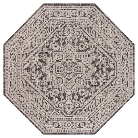 Sinjuri Medallion Textured Weave Octagon Indoor/Outdoor Area Rug