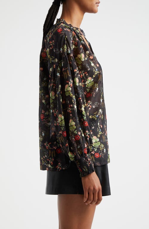 Alice And Olivia Julius Blouson-sleeve Tunic Top In Blush Kiss Black