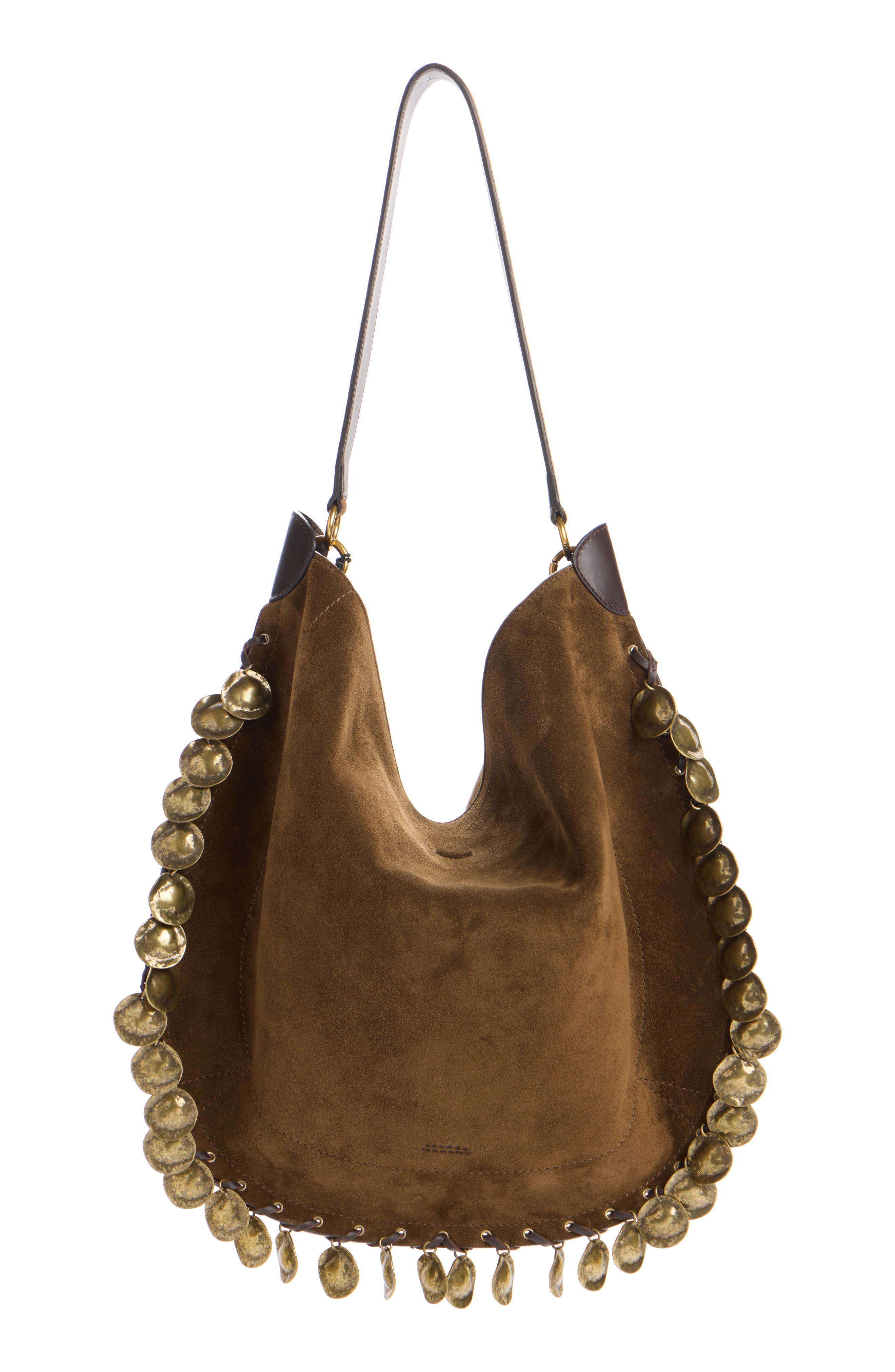 Isabel Marant Oskan Soft Medallion Suede Hobo Bag In Brown