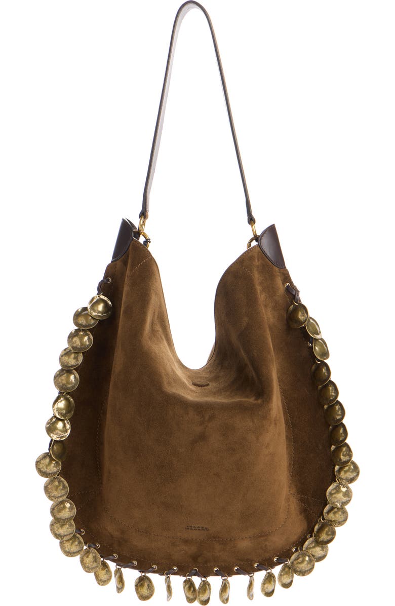 Isabel Marant Oskan Soft Medallion Suede Hobo Bag, Main, color, Bronze