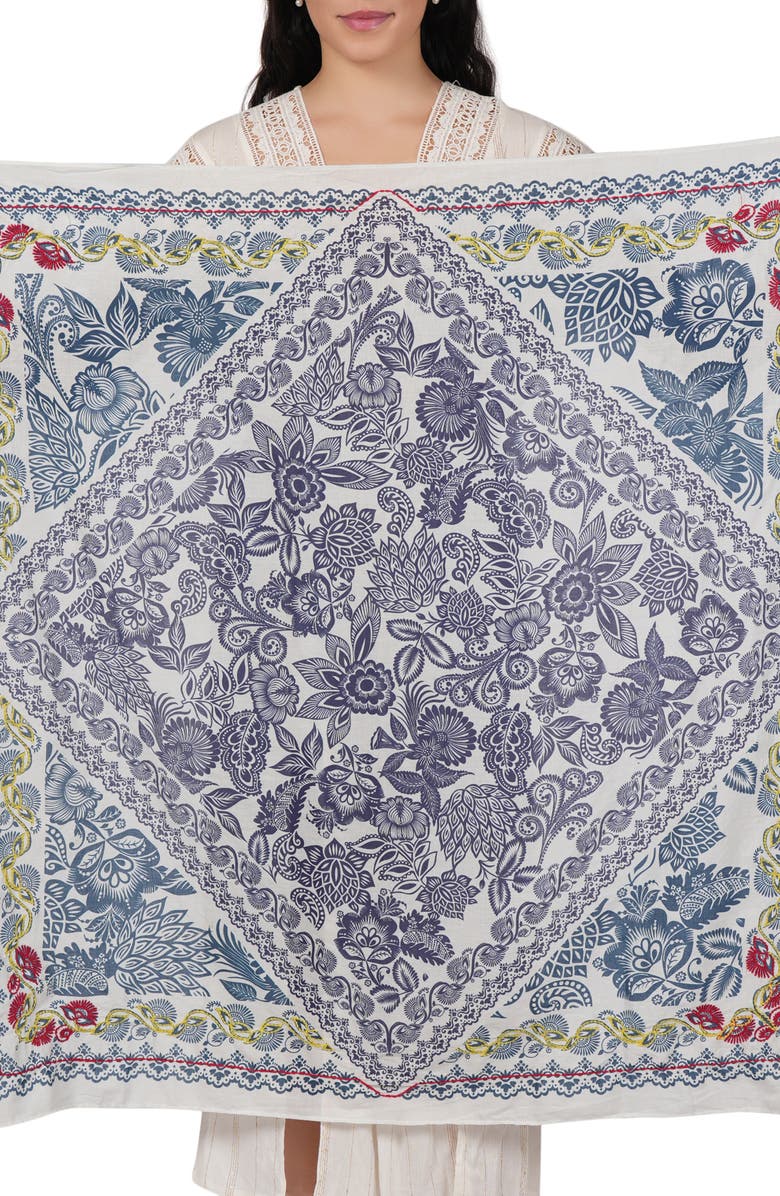 Vismaya Embroidered Floral Cotton Scarf, Alternate, color, Blue