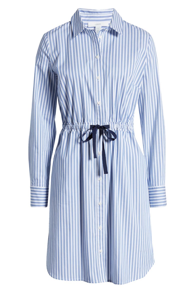 Cinched Waist Long Sleeve Shirtdress, Alternate, color, WHITE-BLUE ROPE STRIPE