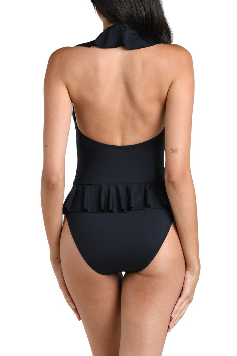 Island Goddess Halter One-Piece Swimsuit, Alternate, color, BLACK