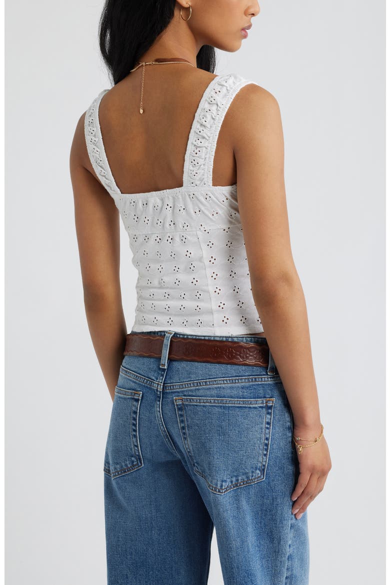 Ruched Cotton Eyelet Tank, Alternate, color, WHITE