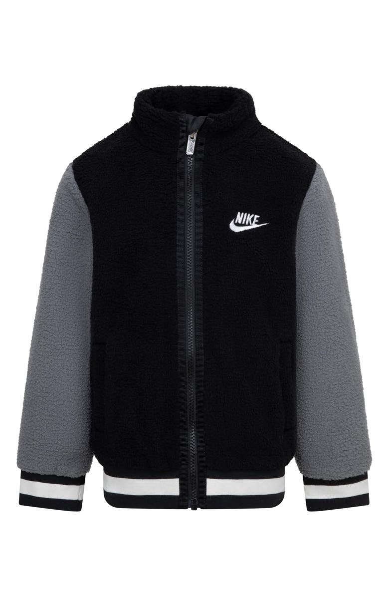 Nike Kids' Faux Shearling Bomber Jacket, Alternate, color, Black