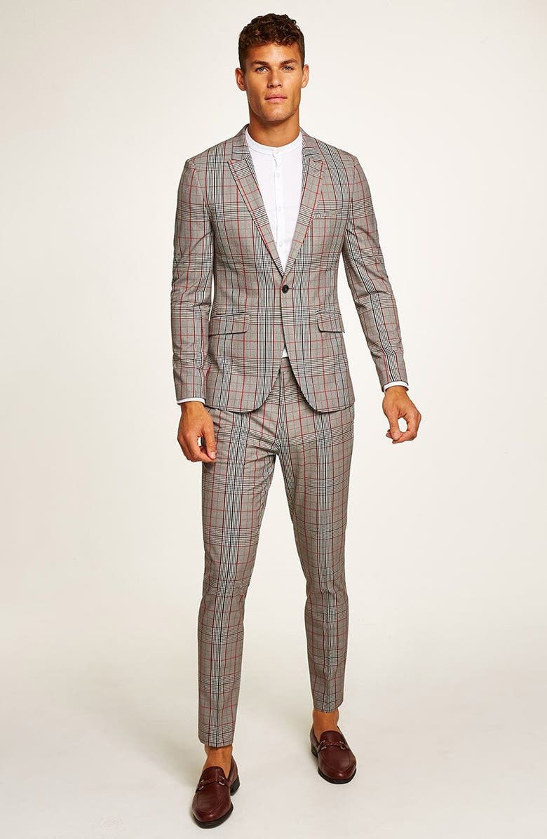 Topman Muscle Fit Check Suit Jacket, Alternate, color,