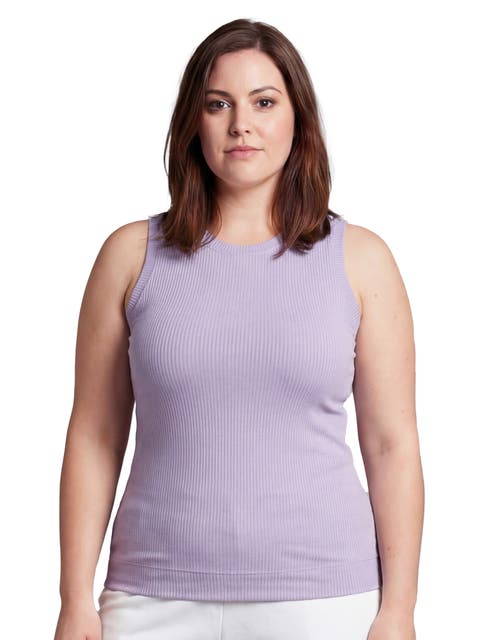 Curvy Basic Ribbed Knit Round Neck Sleeveless Tank Top