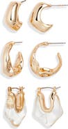 Open Edit Set of 3 Organic Shape Hoop Earrings