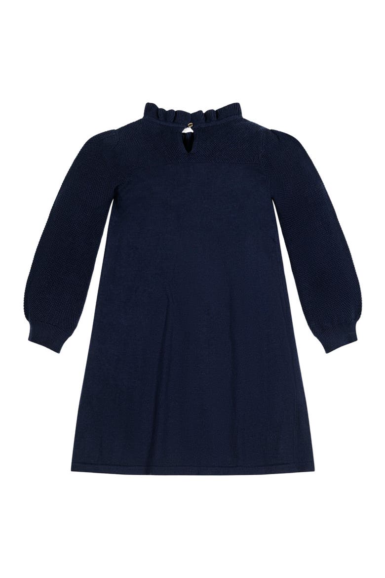 Baby Girls' Organic Ruffle Neck Sweater Dress, Infant, Alternate, color, Navy Ruffle Collar