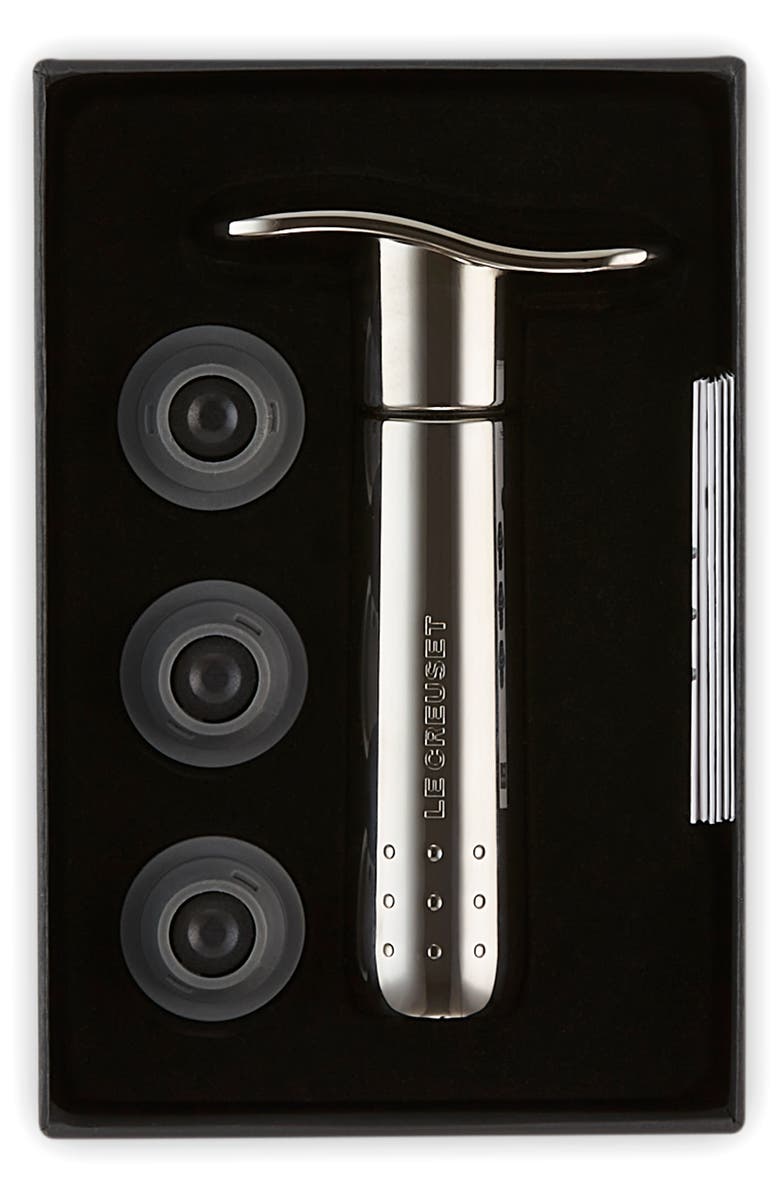 Le Creuset Metal Wine Pump and 3 Stoppers, Alternate, color, Silver