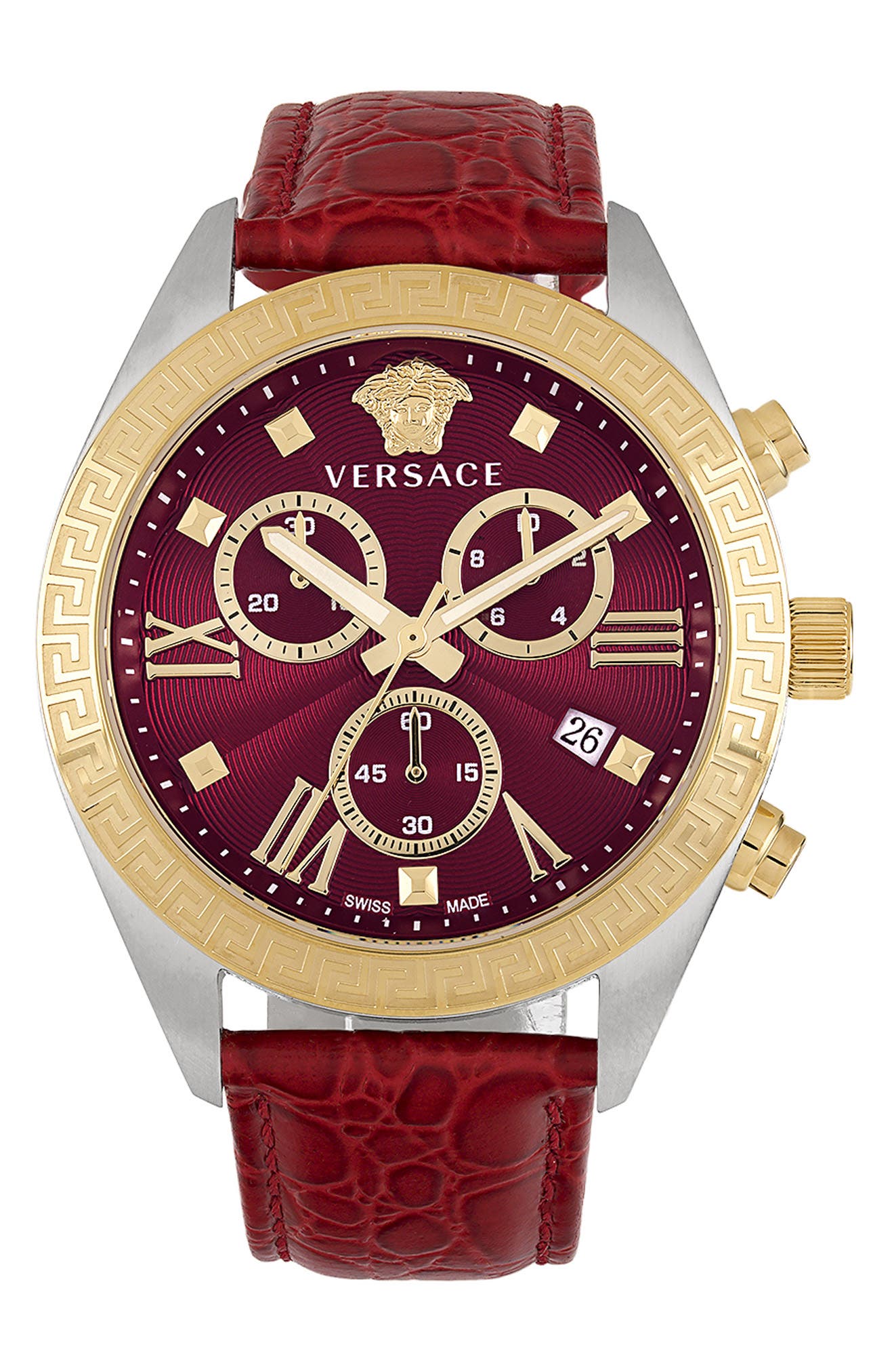 Versace Greca Chronograph Leather Strap Watch, 40mm