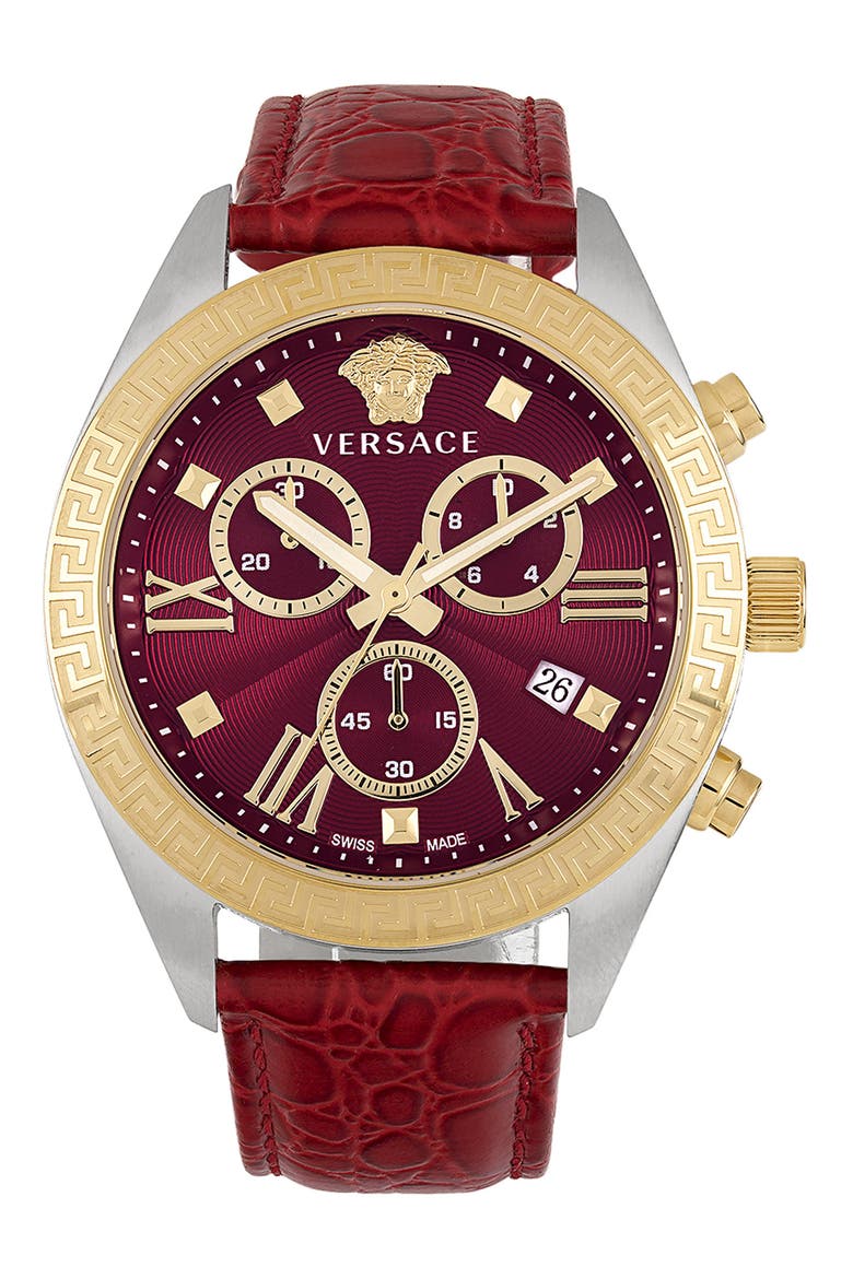 Greca Chronograph Leather Strap Watch, 40mm, Main, color, TWO TONE