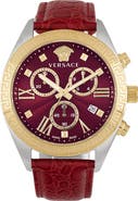 Versace Greca Chronograph Leather Strap Watch, 40mm