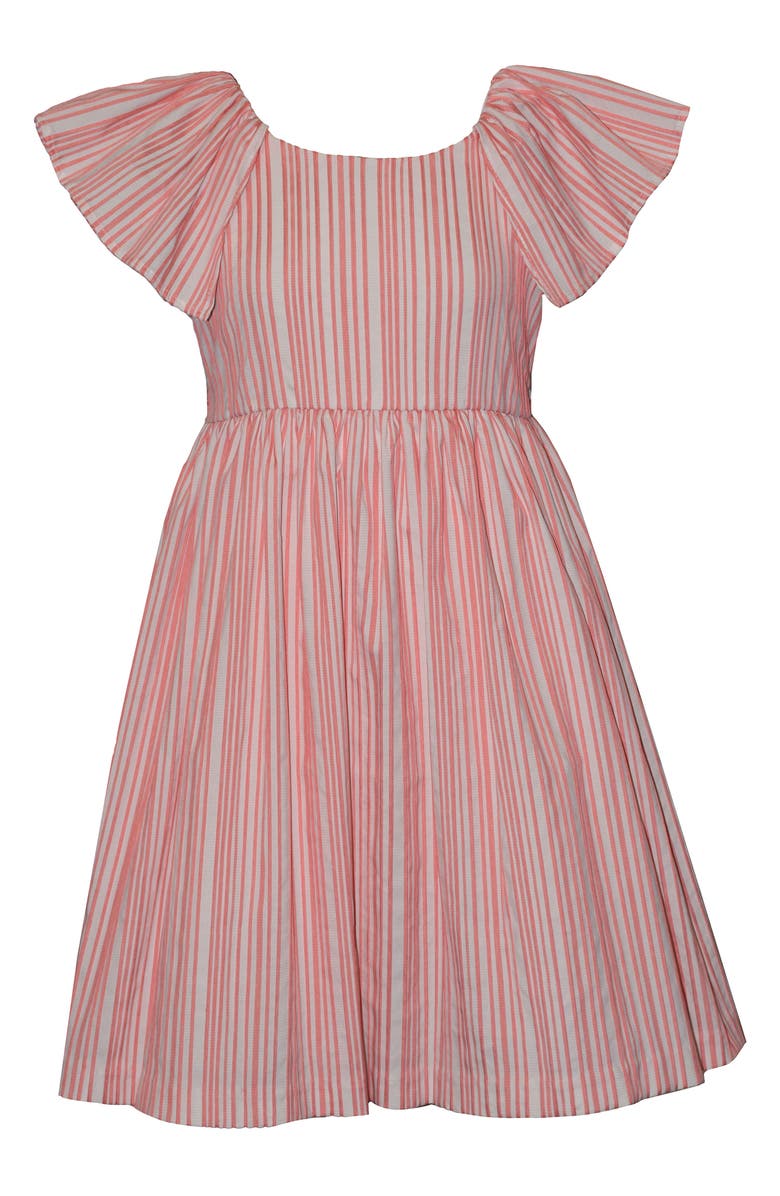 Iris & Ivy Kids' Stripe Flutter Sleeve Party Dress, Main, color, Coral Stripe