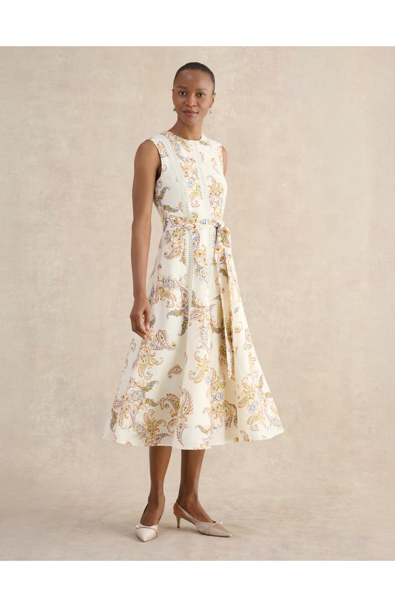 HOBBS LONDON Uma Linen Blend Midi Dress, Main, color, Cream Multi