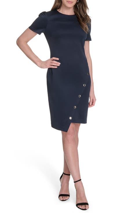 Short Sleeve Scuba Sheath Dress