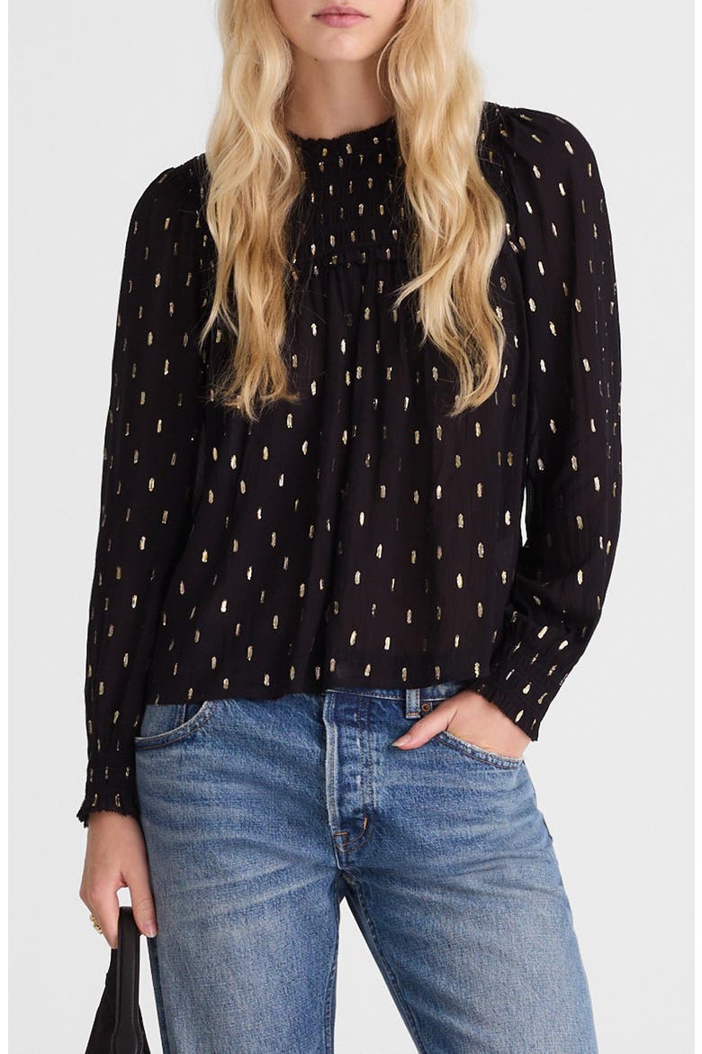 Smocked High Neck Long-Sleeve Top, Main, color, CRINKLE ECOVERO LUREX