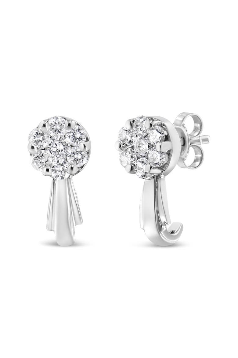 14K Gold 3/4 Cttw Diamond Floral Cluster Drop and Dangle Stud Earrings, Alternate, color, White