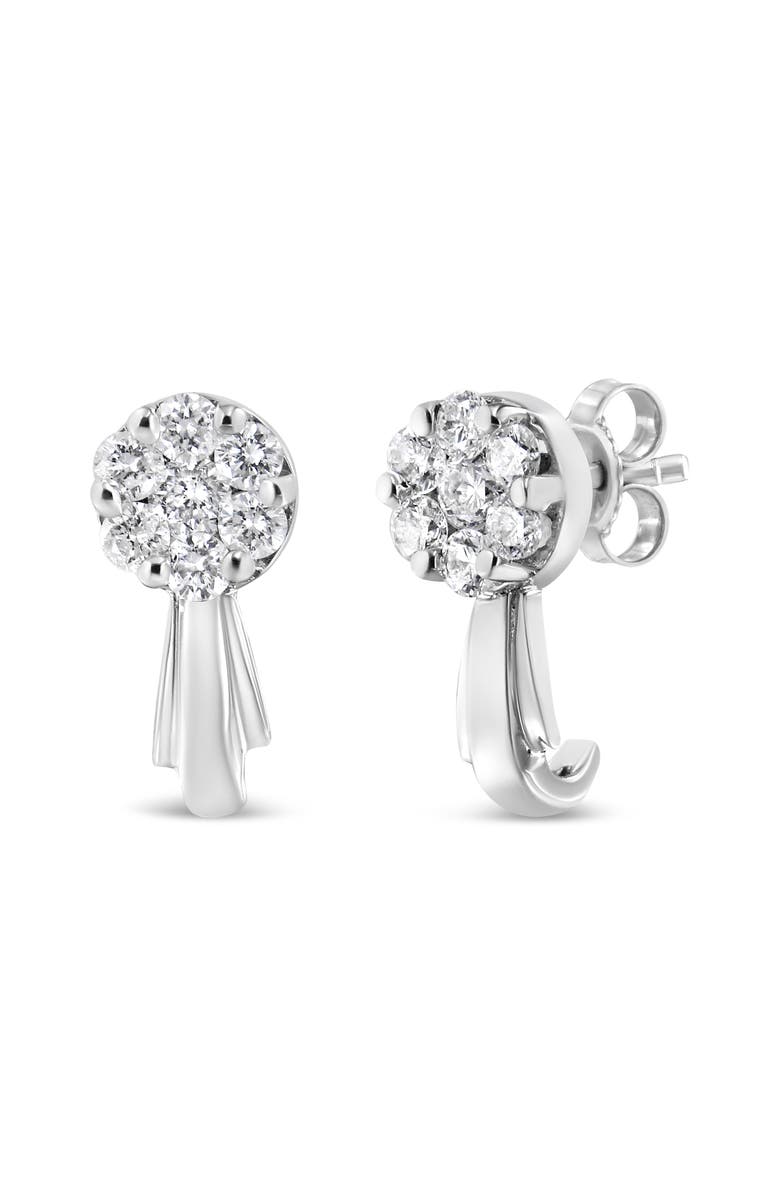 Haus of Brilliance 14K Gold 3/4 Cttw Diamond Floral Cluster Drop and Dangle Stud Earrings, Alternate, color, White