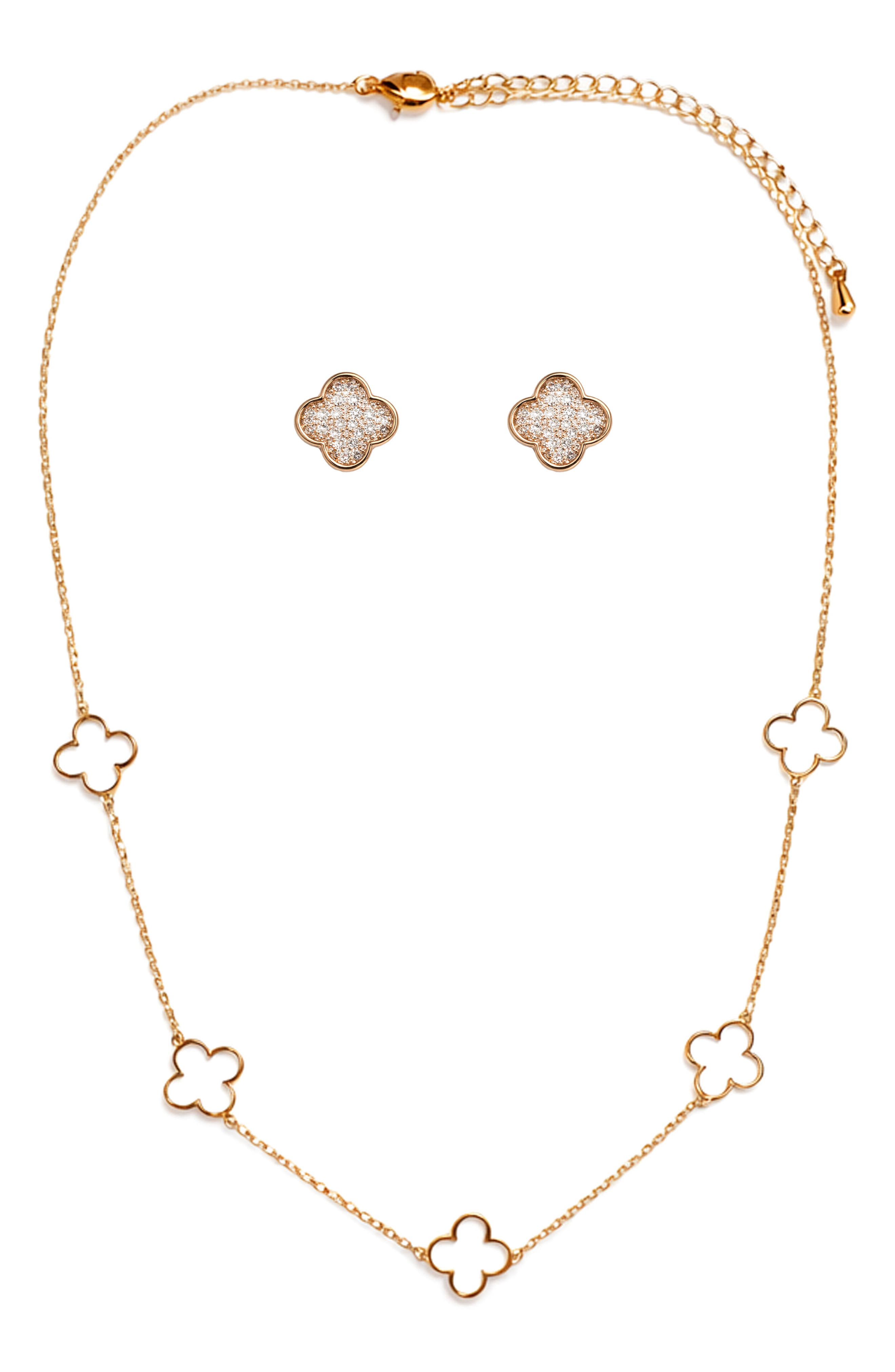 Panacea Pavé Cubic Zirconia Clover Stud & Station Chain Necklace (Women ...