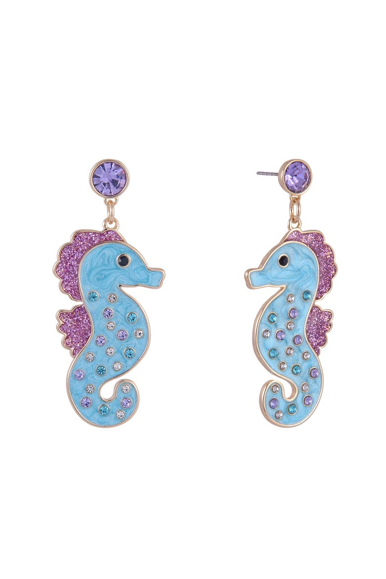 Blue Seahorse Earrings, Main, color, Blue