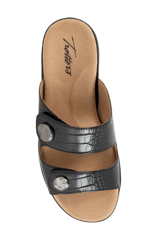 Trotters Ruthie Croc Embossed Slide Sandal In Black