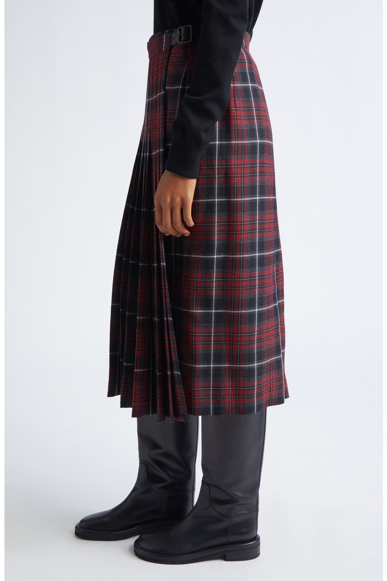 Tartan Pleated Midi Skirt, Alternate, color, COOL GREY/ CRANBERRY RED CHECK