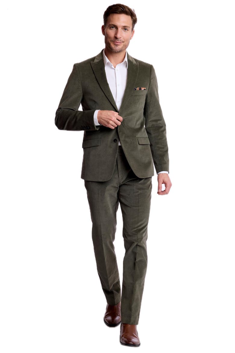 Ashton Slim Fit Stretch Corduroy Peak Lapel Suit Jacket, Alternate, color, DARK SAGE