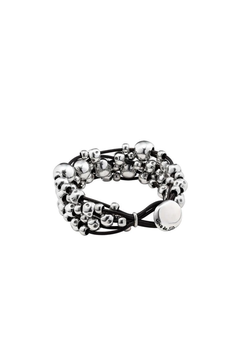 Wide Braided Leather Cuff, Alternate, color, Silver