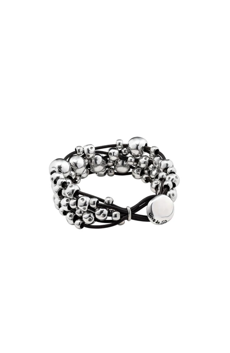 UNODE50 Wide Braided Leather Cuff, Alternate, color, Silver