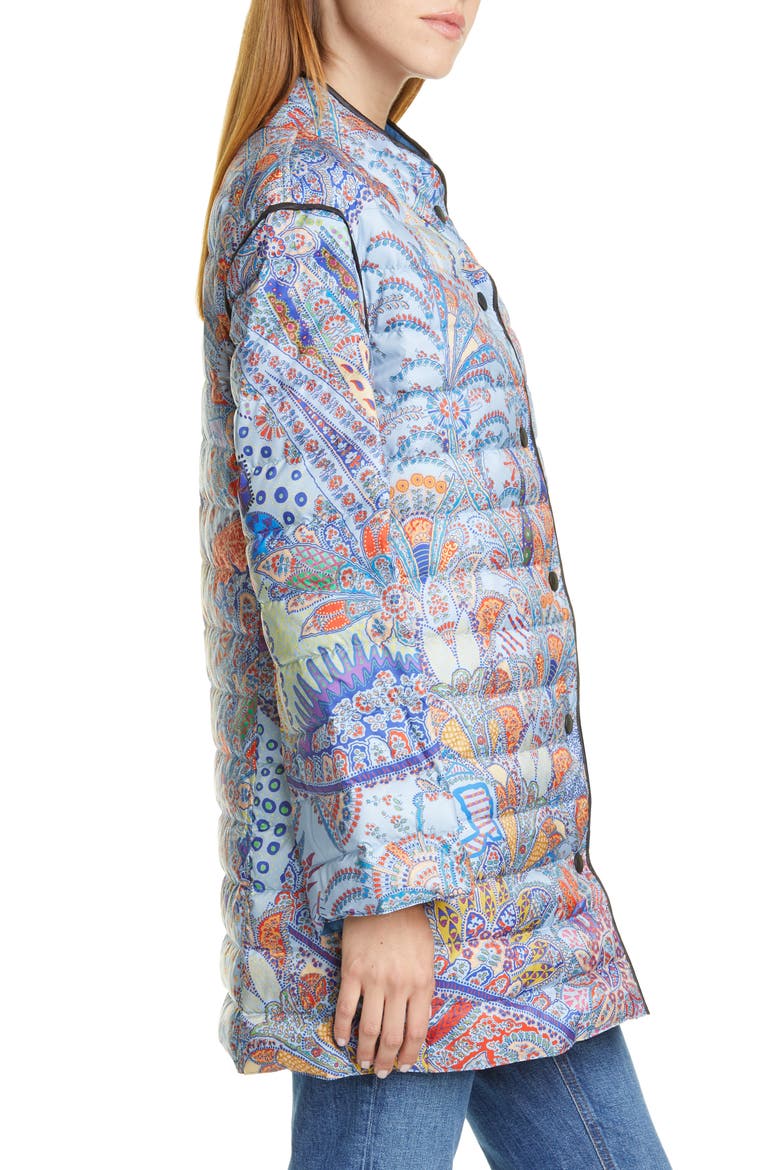 Paisley Print Water Resistant Down Puffer Jacket, Alternate, color, BLUE