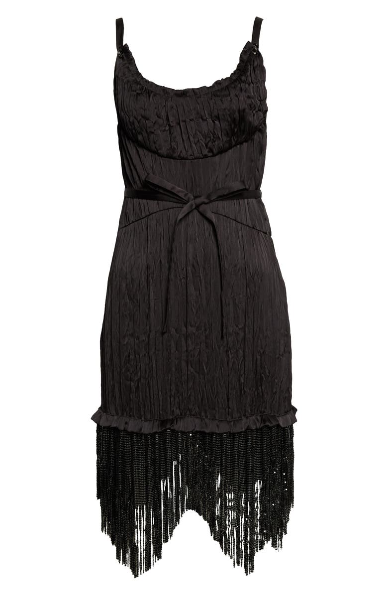 Rabanne Metallic Mesh Fringe Crinkled Satin Midi Dress, Alternate, color, 
