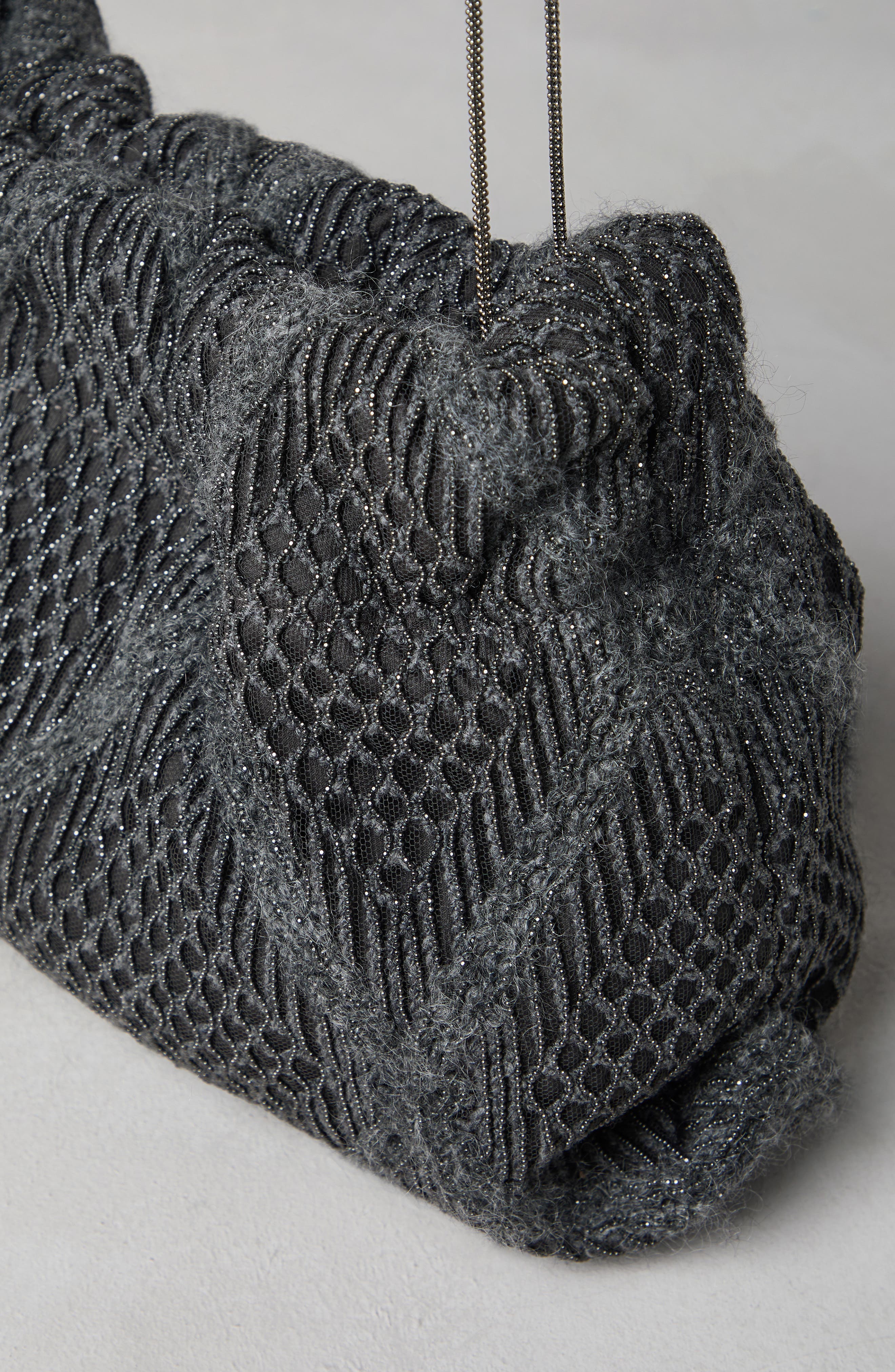 Brunello Cucinelli Precious Argyle Embroidery bag in virgin wool, mohair, cashmere and silk, Alternate, color, 